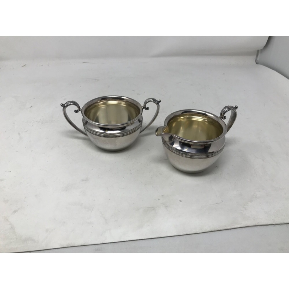 Set of 2 Silverplate Creamer and Sugar Bowl ~ Pictorial Marks Crown H Shield 113